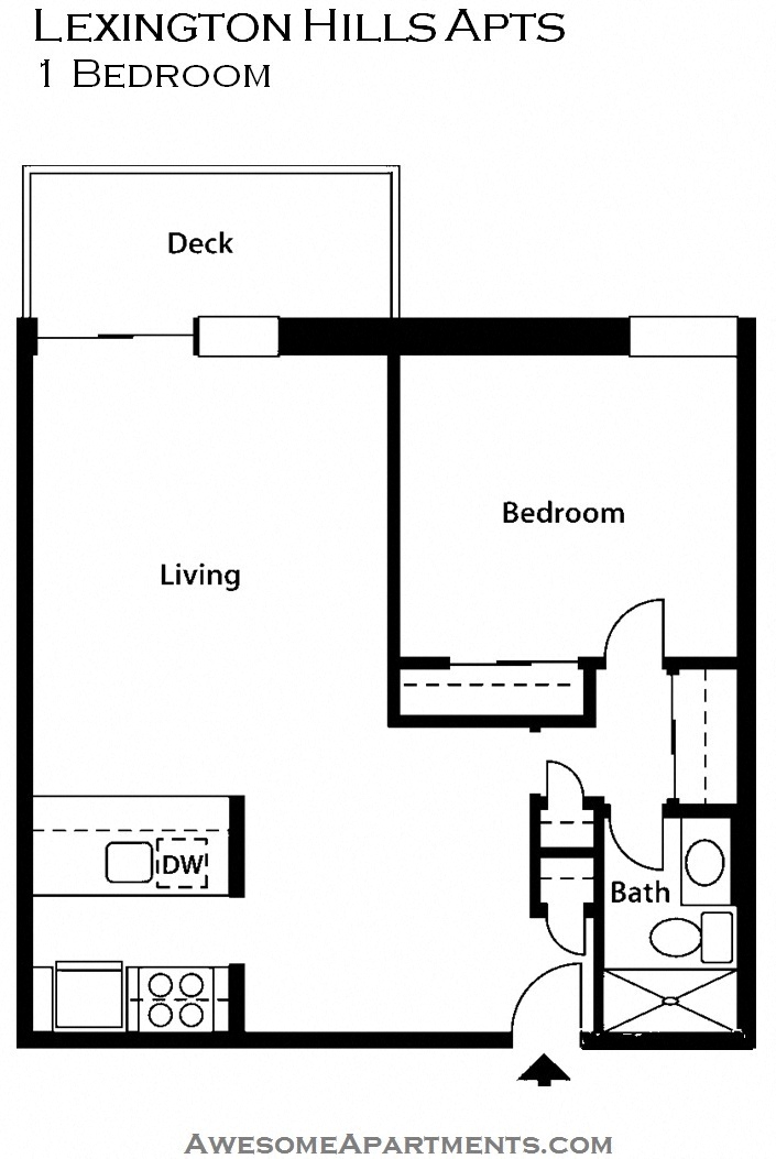 Floor plan for 1 bed, 1 bath, 716 sqft